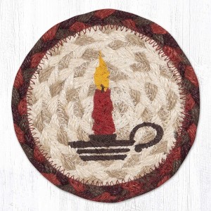 Earth Rugs Christmas Candle Printed Coaster – Holiday Braided Jute Accent with Rustic Charm, 5"x5" - 1 of 3