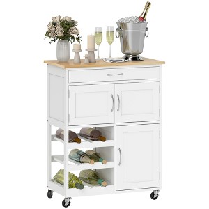 Rolling Kitchen Cart, Kitchen Island with Storage Drawer, 9-bottle Wine Rack, Door Cabinetsen Countertop - 1 of 4