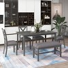 Counter Height Dining Sets 6 Piece, Dining Table Set For 6, Dining Set Solid Wood With X-Shaped Backrests Chairs -Cuddlewood - 2 of 4