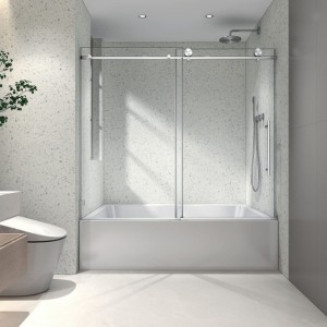 Frameless Shower Door, Fixed & Sliding, Soft-Close Pulleys, Nano Clean, Shatter-Resistant - 1 of 4