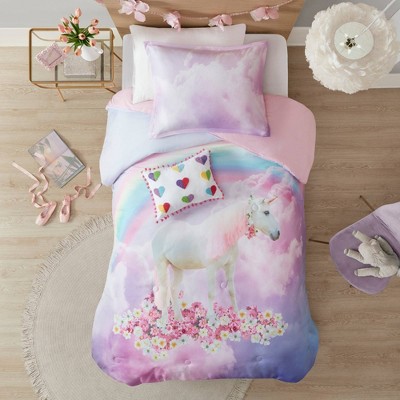 Twin Caroline Unicorn Printed Comforter Set Purple