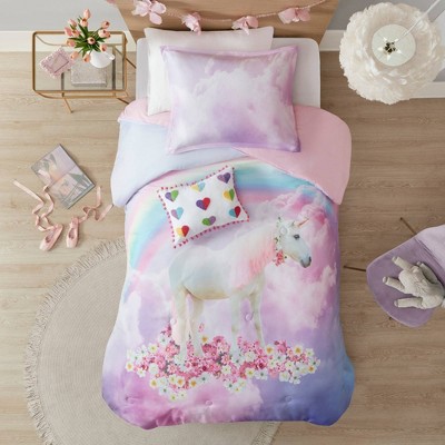 Full/Queen Caroline Unicorn Printed Comforter Set Purple