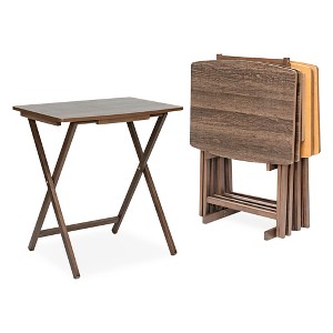 PJ Wood 5 Pack XL Oversize Tray Table for Living Room or Kitchen, Indoor TV Tray for Small Spaces and Family Gatherings, Rustic Espresso - 1 of 4