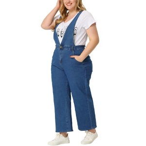 Agnes Orinda Women's Plus Size Denim Overalls Strap Cross Back Casual Jumpsuits - 1 of 4