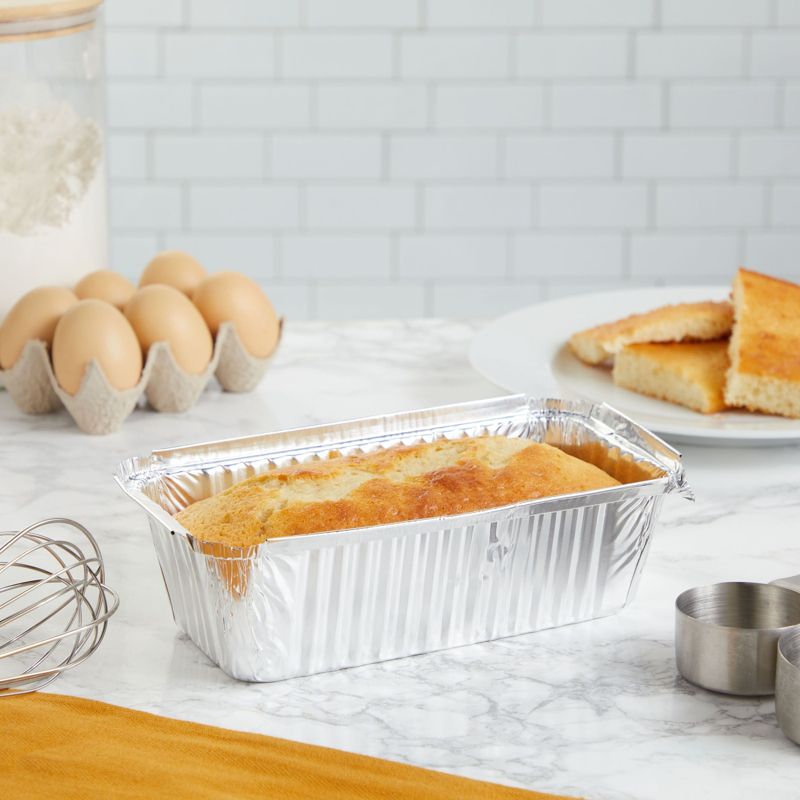 Juvale 50 Pack Disposable Aluminum Loaf Pans with Lids, 22oz Tins for Baking, Heating, Storing, 8.5 x 2.5 x 4.5 In, 2 of 10