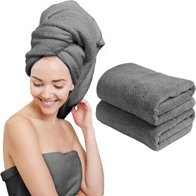 Scala Microfiber Hair Towel Wrap Rectangle Twist for Women (2 Pack)