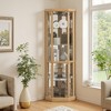 Wooakway 70"H Light Oak Corner Curio Cabinet with Lights and Glass Shelves for Display and Storage - 3 of 4