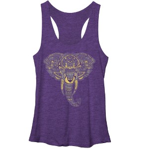 Women's Lost Gods Henna Elephant Face Racerback Tank Top - 1 of 3