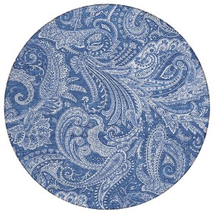 Navy Blue And Denim Blue Paisley Washable Indoor Outdoor Area Rug - 1 of 4