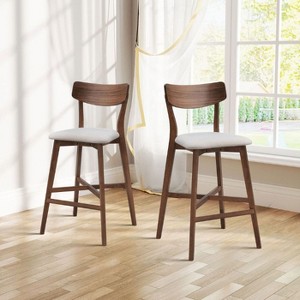 CAVINAS Modern Wooden Bar Chairs Set of 2, Upholstered Counter Height Stools with Backrest and Footrest, Soft Kitchen Island Chairs - 1 of 4