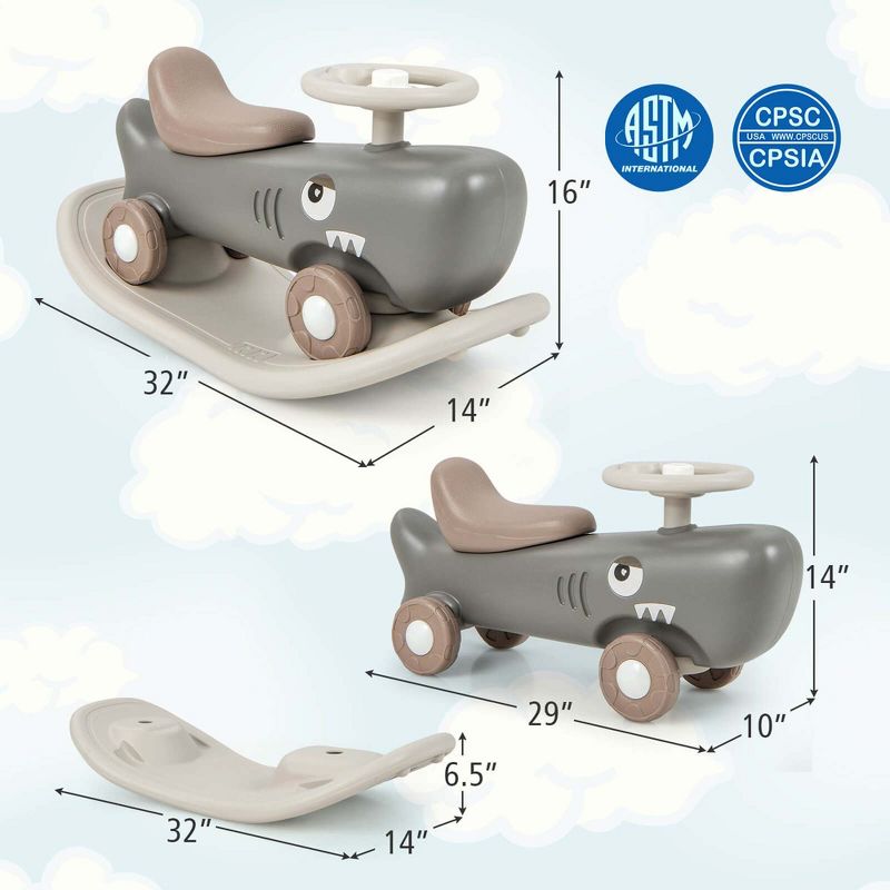 Costway Convertible Rocking Horse & Sliding Car with Detachable Balance Board Dark Gray/White, 3 of 11
