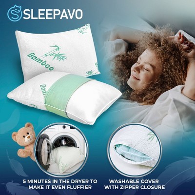 Queen Size Cooling Memory Foam Bamboo Bed Pillows - 4 Pack