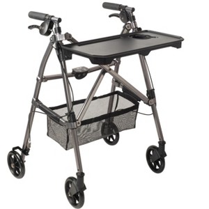 Stander Wonder Indoor Rollator with Tray & Basket, Folding Rolling Walker with Brakes, Black Walnut - 1 of 4
