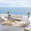 Imitation Teak 4Piece Patio Furniture Suite Modular Sofa & Accent Chair Set with Corded Weave Sides + Square Geometric Grain Table - 3 of 4