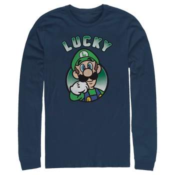 Men's Nintendo Super Mario St. Patrick's Day Lucky Luigi Retro Long Sleeve Shirt