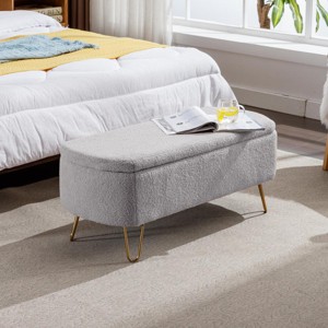 39" Modern Upholstered Storage Bench with Gold Legs, Faux Fur Entryway or Bedroom Ottoman-3irtyhousy - 1 of 4