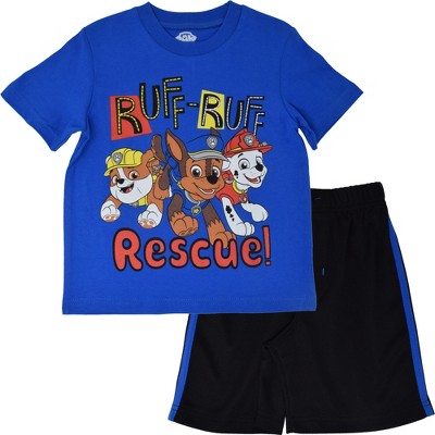 PAW Patrol Chase Marshall Rubble Toddler Boys Athletic T-Shirt Mesh Shorts Set Blue 