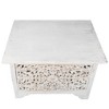 The Urban Port 24" Handcrafted Mango Wood Nightstand Side Table 2 Drawers Floral Carved Cut Out Design Antique White - 3 of 4