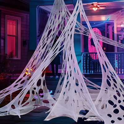 Joyfy 1000sqft Halloween Giant Spider Web, Outdoor Decor Stretchy Spider Cobwebs, Spiderweb DIY Flexible Decor for Party Supplies Porch Yard Garden