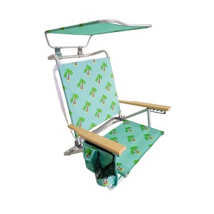 Bliss Hammocks Folding Beach Chair, Adjustable Recliner, Outdoor Backpack Seat with Canopy and Storage Pouch, 275 lb Capacity, Palm Tree - 1 of 4