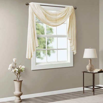 Dsvimoy Curtain Panel Diamond Sheer Embroidered Window Scarf for Living Room, Off-White, 2.95"*9.84"*10.63"
