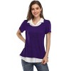 YESFASHION Women's Short Sleeve Contrast Collared Shirts Patchwork Work Blouse Tunics Tops - 3 of 4