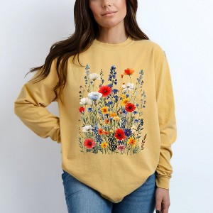 Simply Sage Market Women's Blue and Red Wildflowers Long Sleeve Garment Dyed Tee - 1 of 4