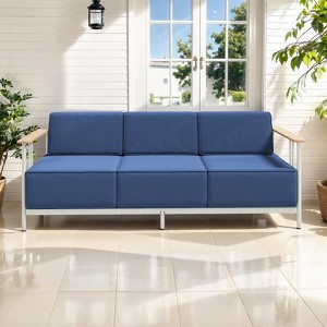 Belord Patio Couch with 10" Thick Seat Cushion, Metal Outdoor Sofa with Faux-Wood Armrest and Deep Seat, Luxury Comfort Pure Foam Cushion for Balcony - 1 of 4