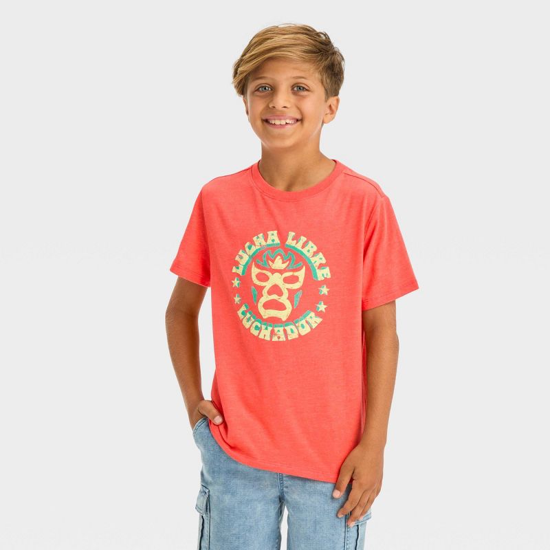Boys' Short Sleeve 'Lucha Libre Luchador' Graphic T-Shirt - Cat & Jack™ Peach Orange, 1 of 5