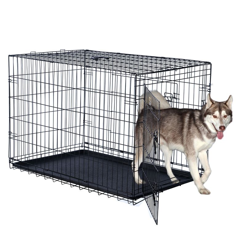 Dog Kennel - 42-Inch Dog Crate with Doors for Front and Side Access - Collapsible Dog Crate with Divider Wall Panel for Large Dogs by PETMAKER (Black), 4 of 9