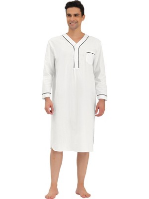 Lars Amadeus Men's Cotton Long Sleeves Chest Pocket Henley One Piece Nightgown