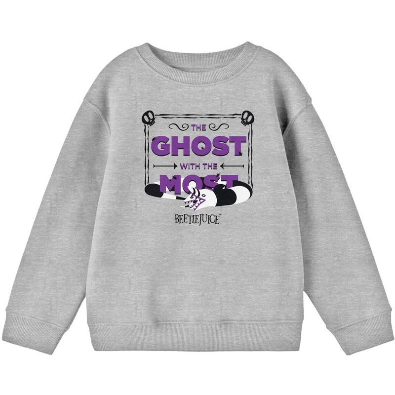 Beetlejuice The Ghost With The Most Frame Youth Boys Athletic Heather Gray Long Sleeve Sweatshirt, 1 of 2