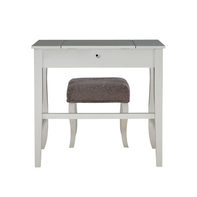 Harper Glam Silver Vanity Set with Flip-up Mirror and Gray Velvet Stool