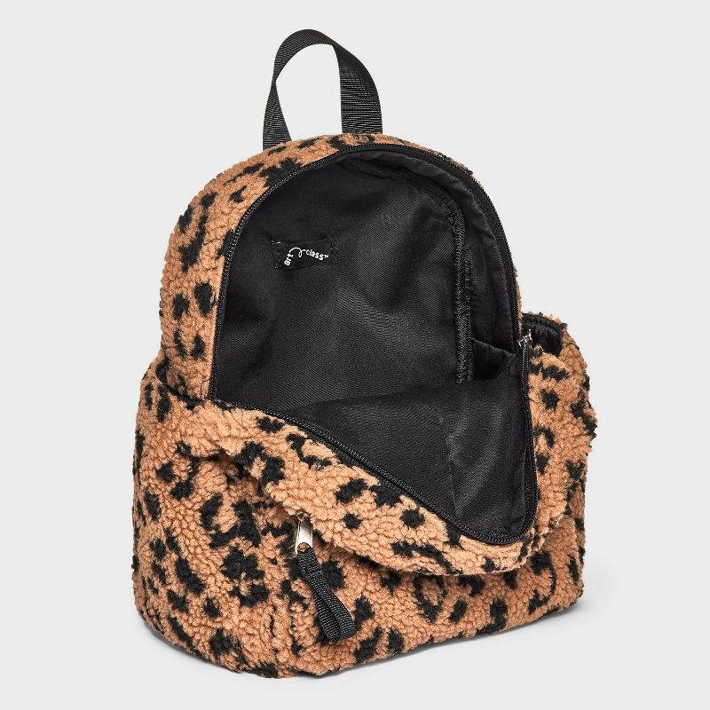 Girls&#39; Printed Leopard Fleece 10.725&#34; Mini Backpack - art class&#8482; Black, 4 of 6