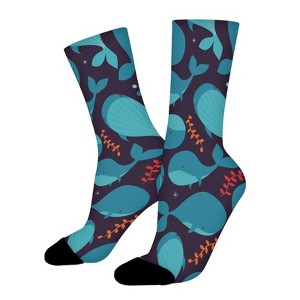 Whale Pattern Women Printed Crew Socks Funny Funky Socks Soft Polyester Novelty Gifts for Artists Men - 1 of 1