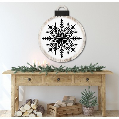 Snowflake Black and White Wooden Hanging Ornament Artboard