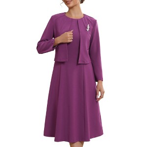 INSPIRE CHIC Women's Wedding Guest Sleeveless Crew Neck A-Line Midi Dress and Crop Cardigan Suit Set 2 Pcs - 1 of 4