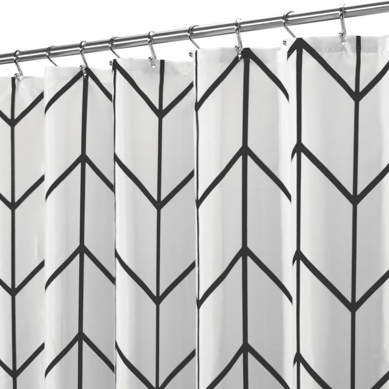 mDesign Fabric Herringbone Chevron Print Shower Curtain, 72" x 72", Black/White, 1 of 7