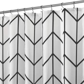 mDesign Fabric Herringbone Chevron Print Shower Curtain, 72" x 72", Black/White