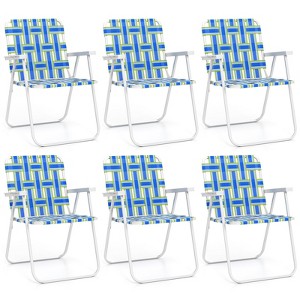 Gymax Webbed Folding Chairs Set of 6 Lightweight Portable Beach Chair w/Heavy-Duty Metal Frame Outdoor Lawn Chair for Camping Poolside Blue/Red - 1 of 4