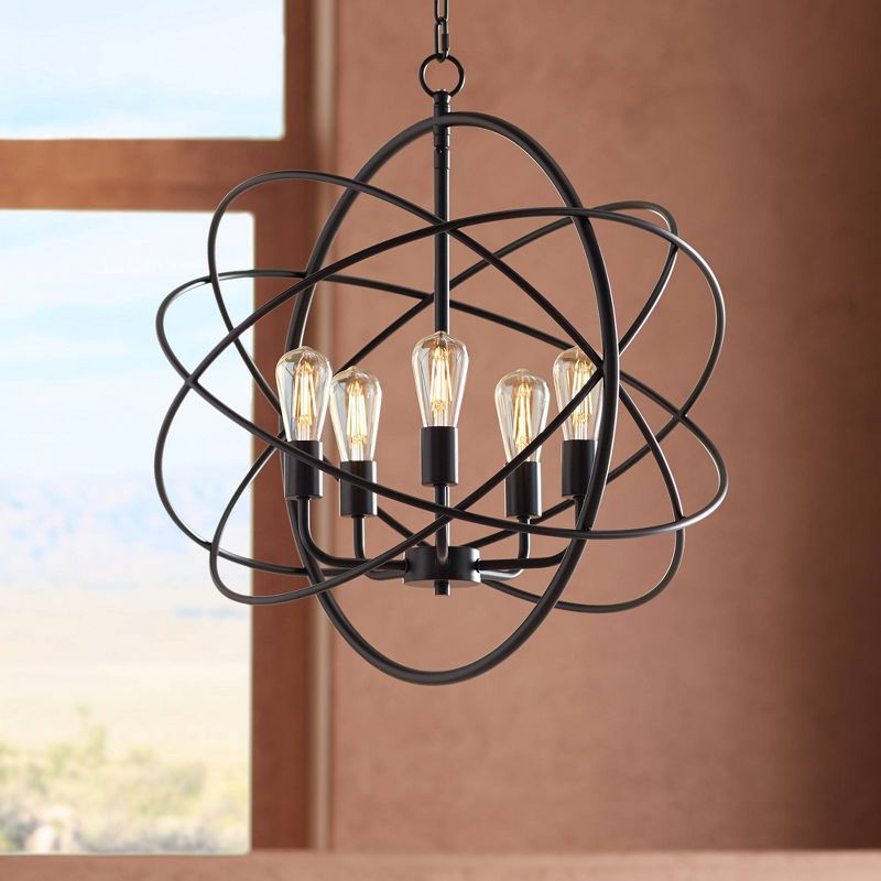 Franklin Iron Works Ellery Bronze Orb Foyer Pendant Chandelier 24 3/4" Wide Modern 5-Light LED Fixture for Dining Room House Kitchen Island Entryway, 2 of 10