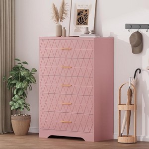 Tall Dresser for Bedroom with 5 Drawers, Wood Chest of Drawers with Gold Handles, Wooden Storage Cabinet and Organizer Drawers for Living Room - 1 of 4