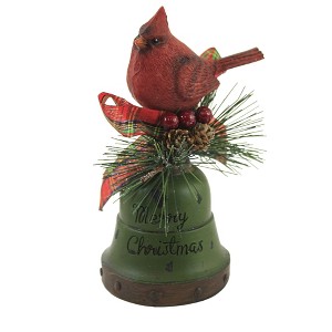 Transpac 7.0 Inch Cardinal & Bell Figure Christmas Messages Bird Figurines - 1 of 3