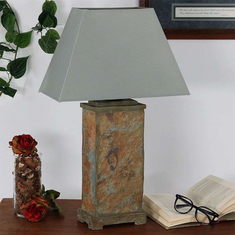 Sunnydaze Contemporary Natural Slate and Fabric Cream Shade Indoor/Outdoor Weather-Resistant Table Lamp, 3 of 14