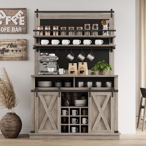 75" Tall Coffee Hutch Cabinet Large Kitchens Storage Pantry Cabinets White Coffee Bar Cabinet Cupboard - 1 of 4