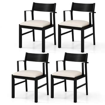 Tangkula Dining Chair w/ Arms Set of 4 Modern Kitchen Chairs w/ Contoured Backrest Black & Cream