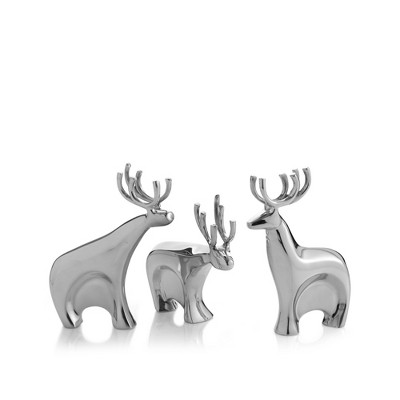 Nambe 3-Piece Dasher Reindeer Figurine Set, Lustrous Nambe Alloy Santa's Sleigh Team for Christmas Home Decor - Ideal for Mantels, Tables, Shelves