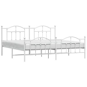vidaXL White Metal Bed Frame with Headboard and Footboard - Sturdy Steel Construction - 1 of 4