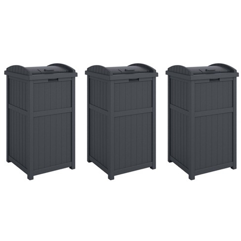 Suncast 30-Gallon Durable Hideaway Trash Waste Bin Container for Outdoor  with Solid Bottom Panel and Latching Lid, Cyberspace (2 Pack)