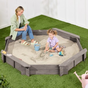Best Choice Products Kid's Octagonal Wooden Outdoor Sandbox w/ Benches, 8 Seats, Cover, XL Sandpit, Liner - 1 of 4